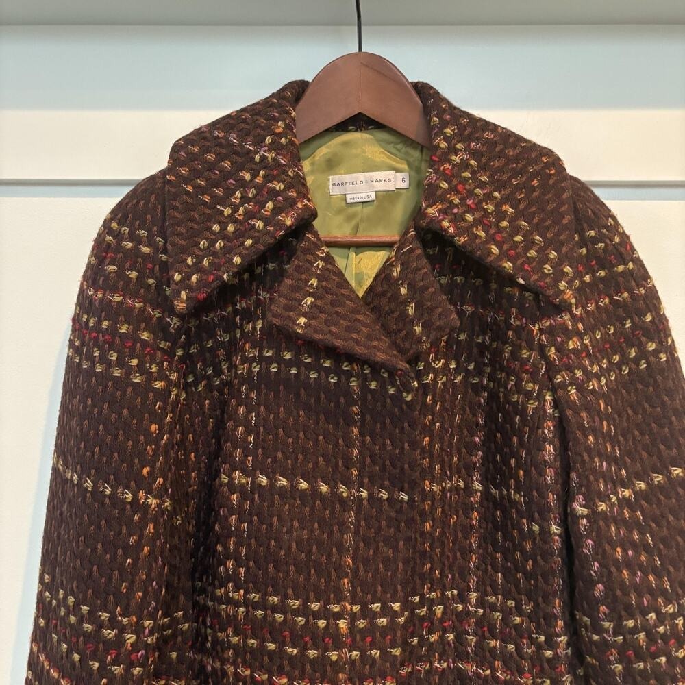 Vintage Garfield & Marks Jacket Womens 6 Brown Plaid Winged Collar Wool Made USA - Picture 6 of 14